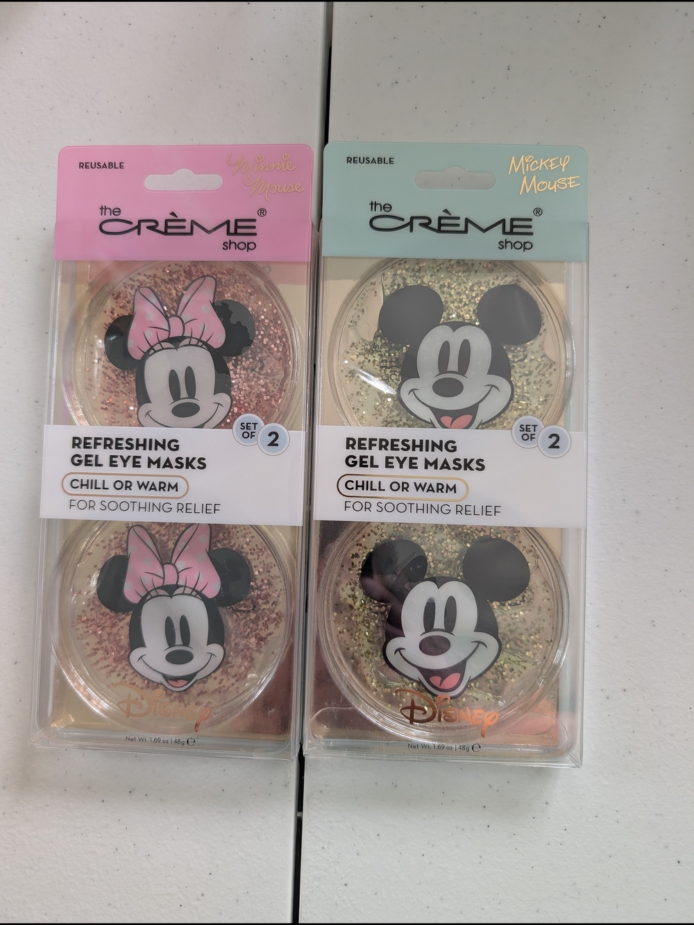 💐The Crème Shop Disney Reusable Gel Eye Masks Minnie & Mickey Pink Gold